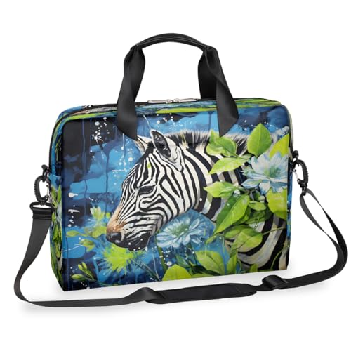 Dusviba Ölgemälde Zebra Blätter Laptoptasche 16 Zoll Slim Business Aktentasche für Männer Frauen Schultertasche mit Griff & abnehmbarem Gurt Arbeit Büro Computer Messenger Bag von Dusviba