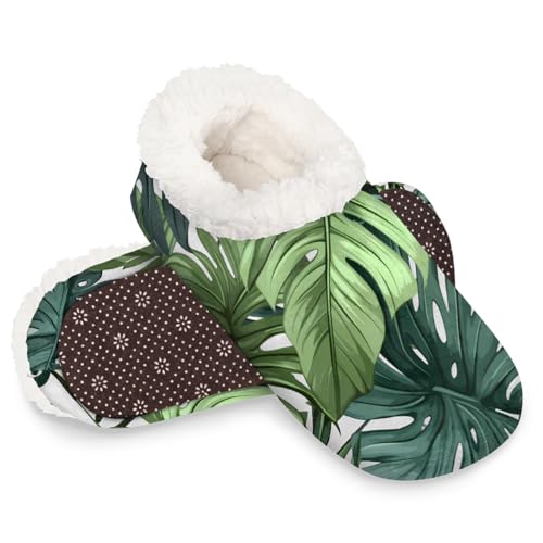 Dusviba Palmblätter-Hausschuhe für Damen und Herren, warme flauschige Indoor-Hausschuhe mit rutschfester Sohle, gemütlicher Plüsch, Winter, Zuhause, Schlafzimmer, Hausschuhe für Büro, Reisen, Hotel von Dusviba