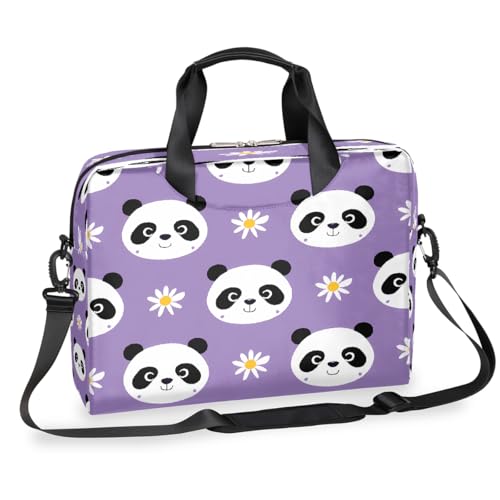 Dusviba Panda Face Daisy Flower Laptoptasche 16 Zoll Slim Business Aktentasche für Männer Frauen Schultertasche mit Griff & abnehmbarem Gurt Arbeit Büro Computer Messenger Bag von Dusviba