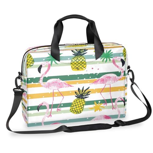 Dusviba Pineapple Flamingo Stripe Polka Dot Laptoptasche 16 Zoll Slim Business Aktentasche für Herren Damen Schultertasche mit Griff & abnehmbarem Gurt Arbeit Büro Computer Messenger Bag von Dusviba