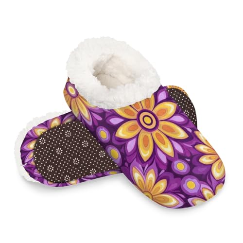 Dusviba Psychedelische geometrische Blumen-Hausschuhe für Damen und Herren, warme flauschige Indoor-Hausschuhe mit rutschfester Sohle, gemütlicher Plüsch, Winter, Zuhause, Schlafzimmer, Hausschuhe für von Dusviba