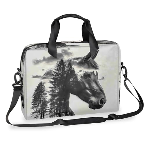 Dusviba Realistische Kunst Pferd Wald Laptoptasche 16 Zoll Slim Business Aktentasche für Männer Frauen Schultertasche mit Griff & abnehmbarem Gurt Arbeit Büro Computer Messenger Bag von Dusviba