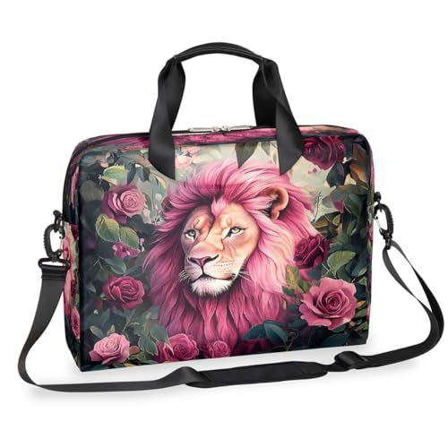 Dusviba Regal Lion Forest Rose Laptoptasche 16 Zoll Slim Business Aktentasche für Männer Frauen Schultertasche mit Griff & abnehmbarem Gurt Arbeit Büro Computer Messenger Bag von Dusviba
