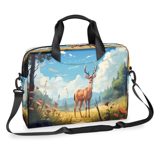 Dusviba Retro Forest Deer Laptoptasche 16 Zoll Slim Business Aktentasche für Männer Frauen Schultertasche mit Griff & abnehmbarem Gurt Arbeit Büro Computer Messenger Bag von Dusviba