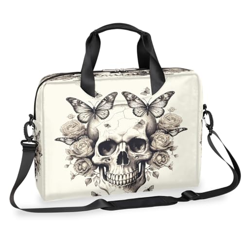 Dusviba Retro Gothic Skull Rose Laptoptasche 16 Zoll Slim Business Aktentasche für Männer Frauen Schultertasche mit Griff & abnehmbarem Gurt Arbeit Büro Computer Messenger Bag von Dusviba