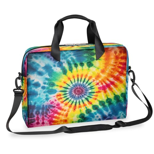 Dusviba Retro Tie Dye Rainbow Swirl Laptoptasche 16 Zoll Slim Business Aktentasche für Männer Frauen Schultertasche mit Griff & abnehmbarem Gurt Arbeit Büro Computer Messenger Bag von Dusviba