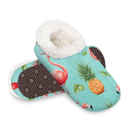 Dusviba Sommer-Hausschuhe mit Ananas-Flamingo-Motiv für Damen und Herren, warme flauschige Indoor-Hausschuhe mit rutschfester Sohle, gemütlicher Plüsch, Winter, Zuhause, Schlafzimmer, Hausschuhe für von Dusviba