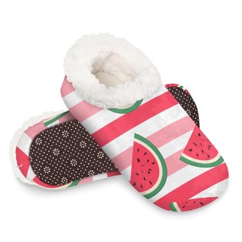 Dusviba Sommerhausschuhe mit Wassermelonenstreifen, für Damen und Herren, warme flauschige Indoor-Hausschuhe mit rutschfester Sohle, gemütlicher Plüsch, Winter, Zuhause, Schlafzimmer, Hausschuhe für von Dusviba