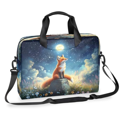 Dusviba Starry Sky Fox Daisy Laptoptasche 16 Zoll, schlanke Business-Aktentasche für Männer und Frauen, Schultertasche mit Griff & abnehmbarem Riemen, Arbeit Büro Computer Messenger Bag von Dusviba
