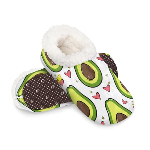 Dusviba Süße Avocado-Hausschuhe für Damen und Herren, warme flauschige Hausschuhe mit rutschfester Sohle, gemütlicher Plüsch, Winter, Zuhause, Schlafzimmer, Hausschuhe für Büro, Reisen, Hotel von Dusviba