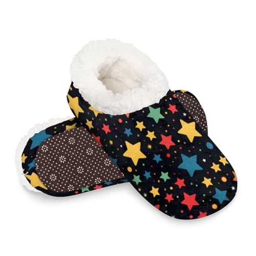 Dusviba Süße Sterne Polka Dot Muster Hausschuhe für Damen und Herren, warme flauschige Indoor-Hausschuhe mit rutschfester Sohle, gemütlicher Plüsch, Winter, Zuhause, Schlafzimmer, Hausschuhe für Büro von Dusviba