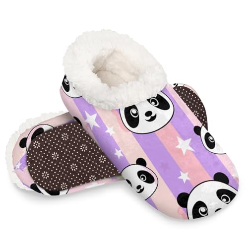 Dusviba Tier-Panda-Hausschuhe mit Sternen für Damen und Herren, warme flauschige Indoor-Hausschuhe mit rutschfester Sohle, gemütlicher Plüsch, Winter, Zuhause, Schlafzimmer, Hausschuhe für Büro von Dusviba