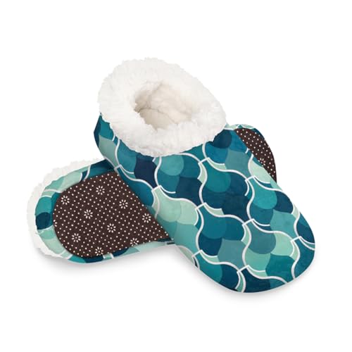 Dusviba Vierpass-Hausschuhe mit Wellenmuster für Damen und Herren, warme flauschige Indoor-Hausschuhe mit rutschfester Sohle, gemütlicher Plüsch, Winter, Zuhause, Schlafzimmer, Hausschuhe für Büro von Dusviba