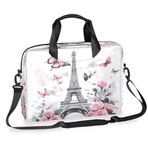 Dusviba Vintage Eiffelturm Schmetterling Laptoptasche 16 Zoll Slim Business Aktentasche für Männer Frauen Schultertasche mit Griff & abnehmbarem Gurt Arbeit Büro Computer Messenger Bag von Dusviba
