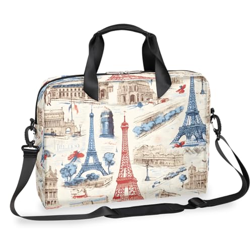 Dusviba Vintage Paris Eiffelturm Laptoptasche 16 Zoll Slim Business Aktentasche für Männer Frauen Schultertasche mit Griff & abnehmbarem Gurt Arbeit Büro Computer Messenger Bag von Dusviba