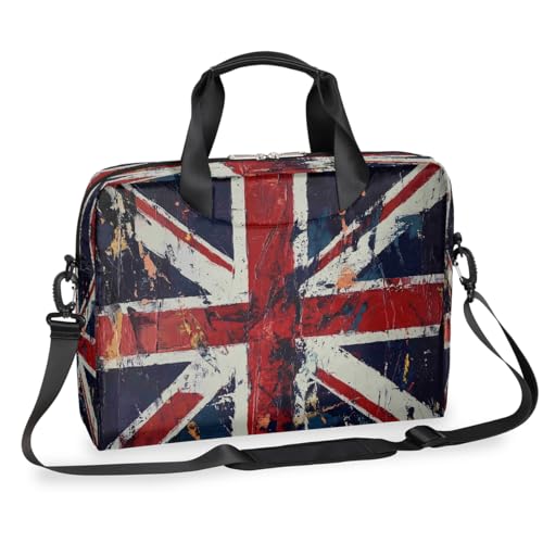 Dusviba Vintage Union Jack Malerei Laptoptasche 16 Zoll Slim Business Aktentasche für Männer Frauen Schultertasche mit Griff & abnehmbarem Gurt Arbeit Büro Computer Messenger Bag von Dusviba