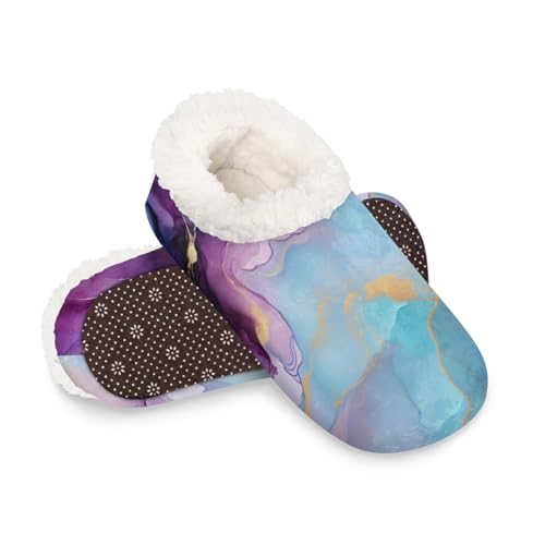 Dusviba Violette Marmor-Hausschuhe für Damen und Herren, warme flauschige Indoor-Hausschuhe mit rutschfester Sohle, gemütlicher Plüsch, Winter, Zuhause, Schlafzimmer, Hausschuhe für Büro, Reisen von Dusviba