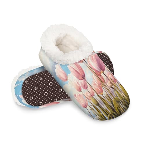 Dusviba Wasserfarben-Hausschuhe für Damen und Herren, warme flauschige Hausschuhe mit rutschfester Sohle, gemütlicher Plüsch, Winter, Zuhause, Schlafzimmer, Hausschuhe für Büro, Reisen, Hotel von Dusviba