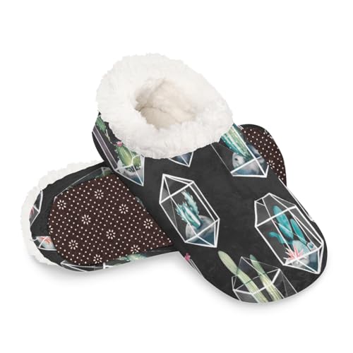 Dusviba Wasserfarben-Terrarien, Kaktus-Hausschuhe für Damen und Herren, warm, flauschig, mit rutschfester Sohle, gemütlicher Plüsch, Winter, Zuhause, Schlafzimmer, Hausschuhe für Büro, Reisen, Hotel von Dusviba