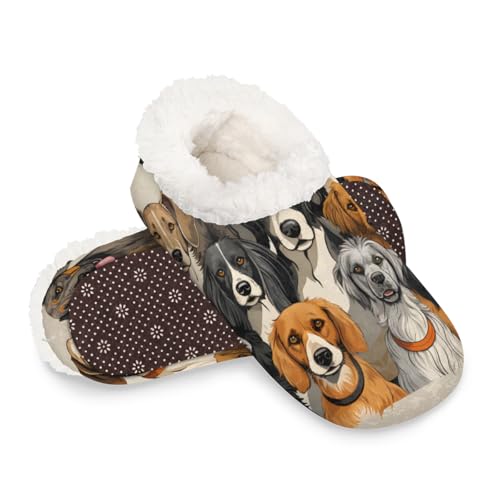 Hausschuhe für Damen und Herren, Vintage-Malerei, Tier-Hunde-Hausschuhe, warm, flauschig, mit rutschfester Sohle, gemütlicher Plüsch, Winter, Zuhause, Schlafzimmer, Hausschuhe für Büro, Reisen, Hotel von Dusviba