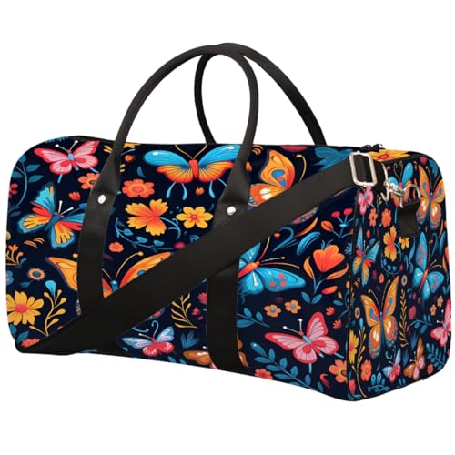 Sporttasche für Damen und Herren, Ethno-Stil, bunt, Schmetterlings-Motiv, wasserabweisend, faltbar, leicht, für Workout, Krankenhaus von Dusviba