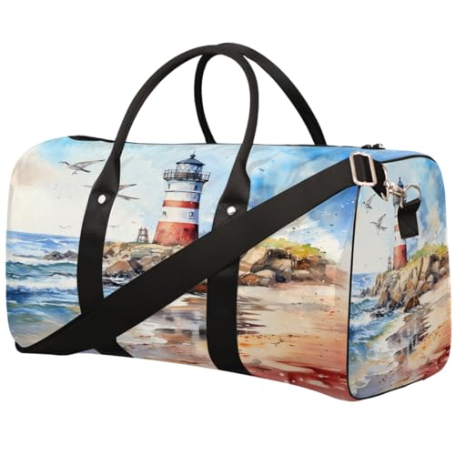 Sporttasche für Damen und Herren, Motiv: Leuchtturm, Möwe, wasserfest, faltbar, leicht, Wochenendtasche, Übernachtungstasche, für Workout, Krankenhaus von Dusviba