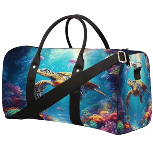 Sporttasche für Damen und Herren, Motiv: Meeresschildkröte, Quallen, wasserabweisend, faltbar, leicht, für Workout, Krankenhaus von Dusviba