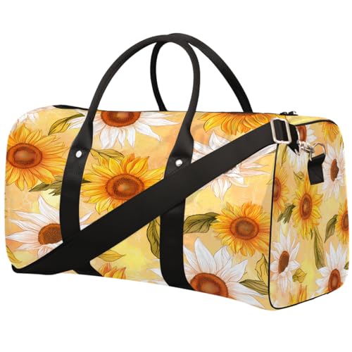 Sporttasche für Damen und Herren, Motiv: Sonnenblumen, Aquarellmalerei, wasserabweisend, faltbar, leicht, für Workout, Krankenhaus von Dusviba