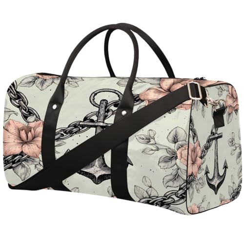 Sporttasche für Damen und Herren, Retro-Stil, nautisches Anker-Motiv, wasserabweisend, faltbar, leicht, für Wochenendausflüge, für Workout, Krankenhaus Sporttasche für Damen und Herren, Retro-Stil, nautisches Anker-Motiv, wasserabweisend, faltbar, leicht, für Wochenendausflüge, für Workout, Krankenhaus von Dusviba