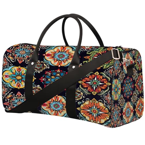 Sporttasche für Damen und Herren, bunt, ethnische Ornamente, wasserabweisend, faltbar, leicht, Wochenendtasche, Übernachtungstasche, für Workout, Krankenhaus von Dusviba