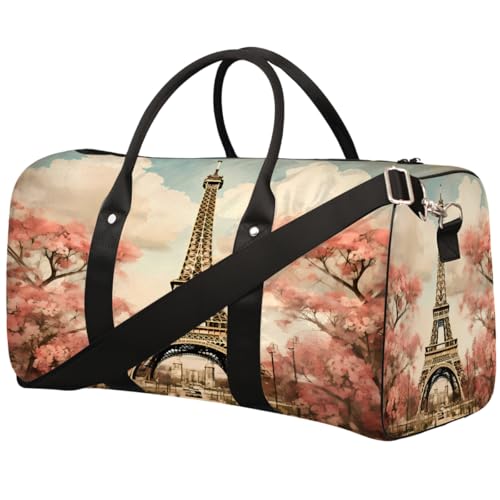 Sporttasche im Retro-Stil mit Eiffelturm-Motiv, für Damen und Herren, wasserabweisend, faltbar, leicht, Wochenendtasche, Übernachtungstasche, für Workout, Krankenhaus von Dusviba