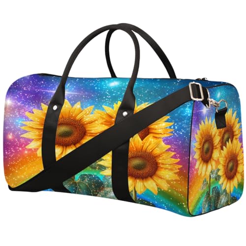 Sporttasche mit Sternenhimmel, Regenbogen-Sonnenblumen-Motiv, für Damen und Herren, wasserabweisend, faltbar, leicht, für Workout, Krankenhaus Sporttasche mit Sternenhimmel, Regenbogen-Sonnenblumen-Motiv, für Damen und Herren, wasserabweisend, faltbar, leicht, für Workout, Krankenhaus von Dusviba
