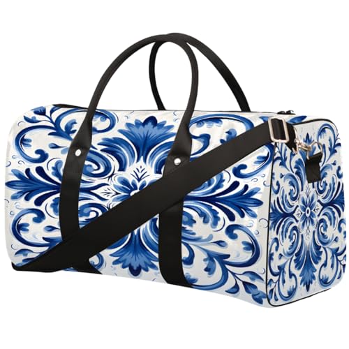 Sporttasche mit ethnischem Mandala-Blumenmuster, für Damen und Herren, wasserabweisend, faltbar, leicht, für Workout, Krankenhaus, Blau von Dusviba