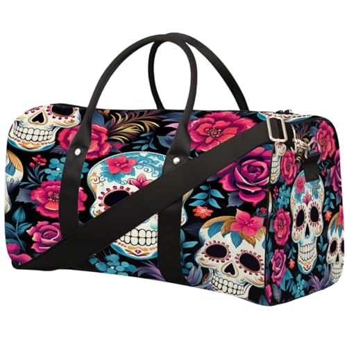 Sporttasche mit mexikanischem Totenkopf-Motiv, für Damen und Herren, wasserabweisend, faltbar, leicht, Wochenendtasche, Übernachtungstasche, für Workout, Krankenhaus von Dusviba