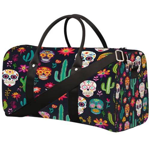 Sporttasche mit mexikanischen Totenköpfen und Kaktus, für Damen und Herren, wasserabweisend, faltbar, leicht, für Workout, Krankenhaus von Dusviba