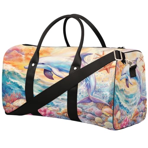 Sporttasche mit süßem Delfin, Seestern, Muscheln, für Damen und Herren, wasserabweisend, faltbar, leicht, für Workout, Krankenhaus von Dusviba