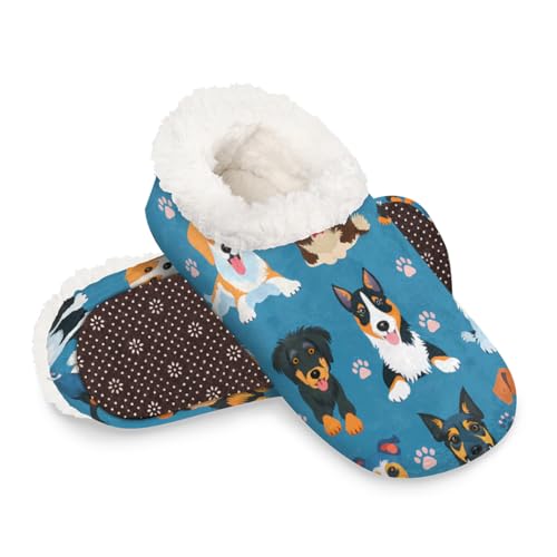 Süße Hunde-Hausschuhe mit Tierpfoten, warme flauschige Indoor-Hausschuhe mit rutschfester Sohle, gemütlicher Plüsch, Winter, Zuhause, Schlafzimmer, Hausschuhe für Büro, Reisen, Hotel, Geschenke, Größe von Dusviba