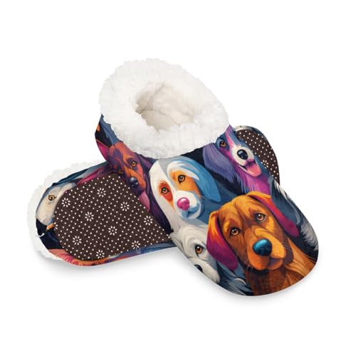 Süße Hunde Tiermalerei-Hausschuhe für Damen und Herren, warme flauschige Indoor-Hausschuhe mit rutschfester Sohle, gemütlicher Plüsch, Winter, Zuhause, Schlafzimmer, Hausschuhe für Büro, Reisen, Hotel von Dusviba