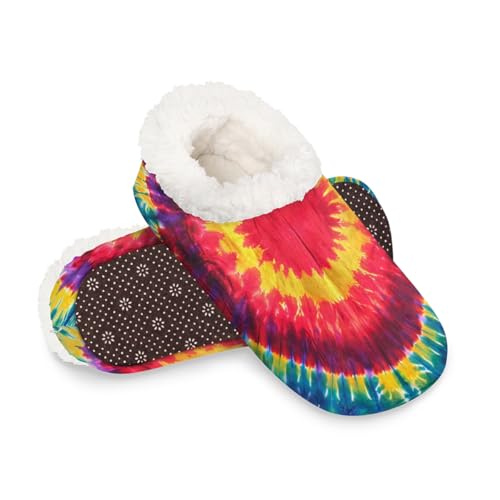 Vintage-Hausschuhe in Herzform mit Batikfärbung für Damen und Herren, warme flauschige Indoor-Hausschuhe mit rutschfester Sohle, gemütlicher Plüsch, Winter, Zuhause, Schlafzimmer, Hausschuhe für Büro von Dusviba