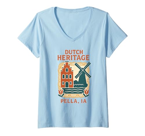 Damen Dutch Heritage Shirt Pella Iowa Windmühle Vintage Lace Art T-Shirt mit V-Ausschnitt Damen Dutch Heritage Shirt Pella Iowa Windmühle Vintage Lace Art T-Shirt mit V-Ausschnitt von Dutch Heritage Tee Shirts for Pella Iowa Tourists