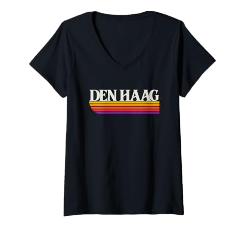 Damen Den HAAG Niederlande Retro Grafik - Den HAAG Nederland T-Shirt mit V-Ausschnitt von Dutch Throwbacks
