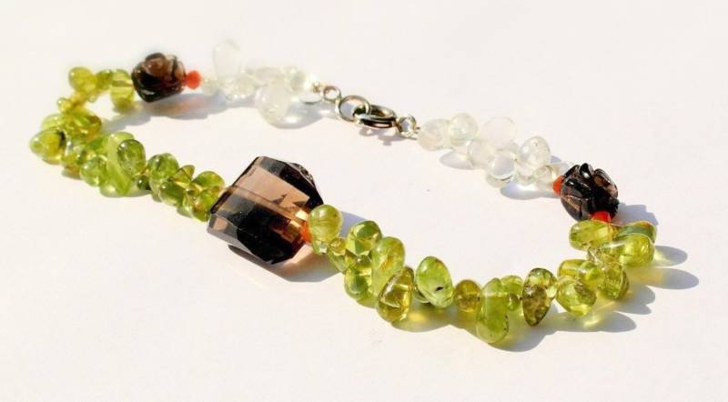Edelstein-Armband Mit Sterling Silber Verschluss, Peridot, Aquamarin, Rauchquarz Und Karneol, 20 cm von DutchCreativity