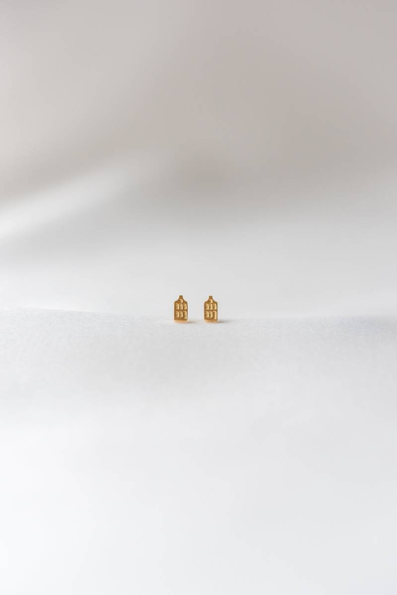 Amsterdamer Ohrringe Grachtenhäuser | Schmuck Spiegelgracht Beherbergt Souvenir Niederlande Ohrstecker-Haus Gold - Und Silberfarbener Edelstahl von DutchJewelryCompany