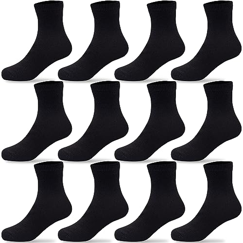 Duufin 12 Paar Socken Kinder Socken Unisex Kleinkindsocken Baumwolle Söckchen Sportsocken für Mädchen Jungen (2-4 Jahre, Schwarz) von Duufin