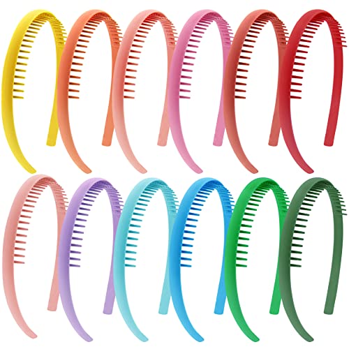 Duufin 12 Stück Haarreifen mit Zähne Kunststoff Kamm Haarband Stirnbänder Haarreif mit Kamm für Damen Mädchen, 12 Farben von Duufin