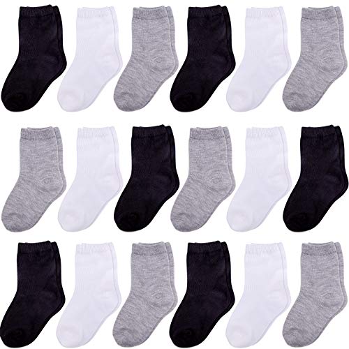 Duufin 18 Paar Kinder Socken Baby Socken Kleinkindsocken Baumwolle Söckchen Jungen Socken, Schwarz Weiß Grau, 4–6 Jahre von Duufin