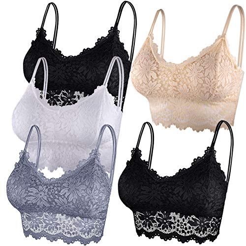 Duufin 5 Stück Bralette Spitzen BH Bralette Spitze Gepolstert BH für Damen und Mädchen (Schwarz, Grau, Beige, Weiß, S-M) von Duufin