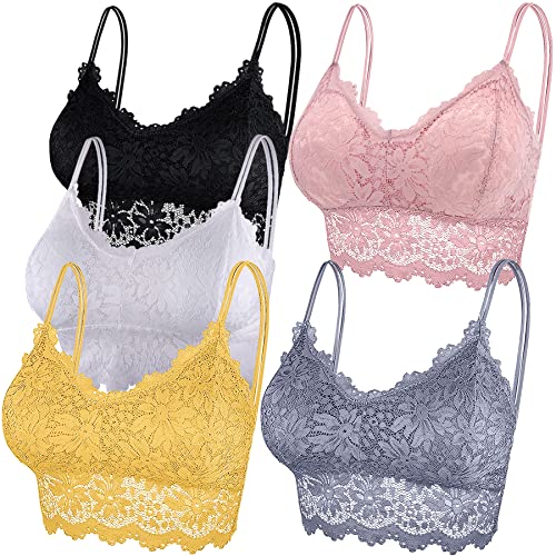 Duufin 5 Stück Bralette Spitzen BH Bralette Spitze Gepolstert für Damen und Mädchen (Weiß, Schwarz, Grau, Rosa, Gelb, L-XL) von Duufin