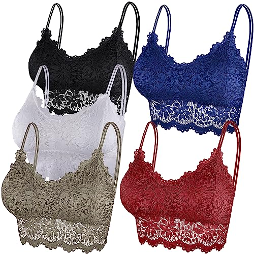 Duufin 5 Stück Damen Bralette Spitzen BH Bralette Spitze Gepolstert für Damen und Mädchen (Schwarz, Weiß, Blau, Hellrot, Erdbraun, S-M) von Duufin