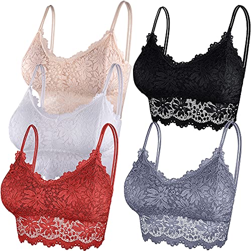 Duufin 5 Stück Damen Bralette Spitzen BH Bralette Spitze Gepolstert für Damen und Mädchen (Schwarz, Weiß, Grau, Beige, Rot, S-M) von Duufin